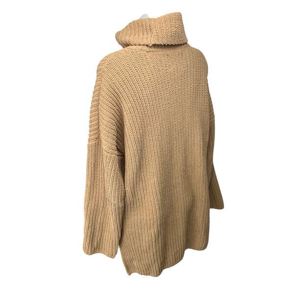 Abercrombie & Fitch Tan Chunky Knit Turtleneck Tunic Mini Sweater Dress Sz L - Picture 2 of 4